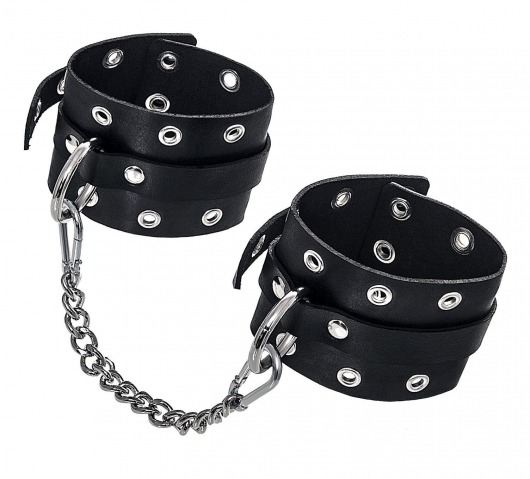 Черные кожаные однослойные оковы с люверсами - Pecado - купить с доставкой в Домодедово