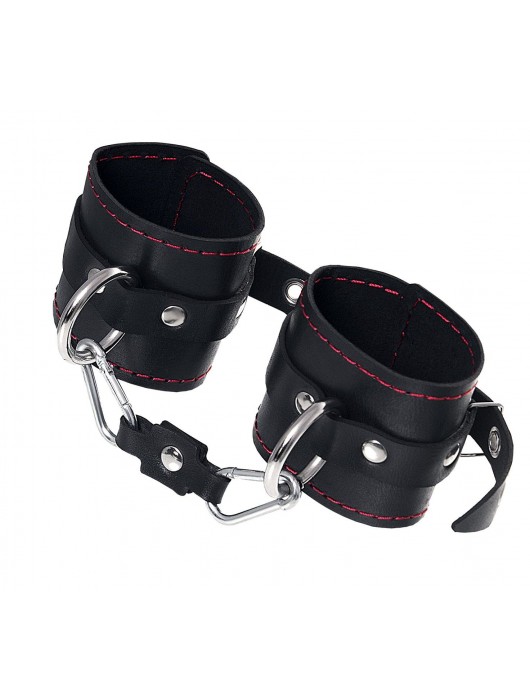Черные кожаные однослойные наручники с контрастной строчкой - Pecado - купить с доставкой в Домодедово