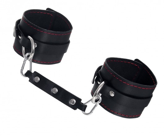Черные кожаные однослойные оковы с контрастной строчкой - Pecado - купить с доставкой в Домодедово