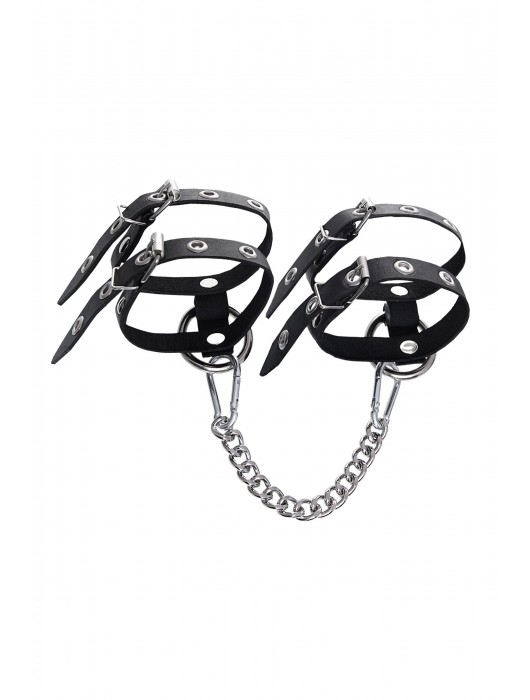 Черные однослойные кожаные оковы из двух ремешков - Pecado - купить с доставкой в Домодедово