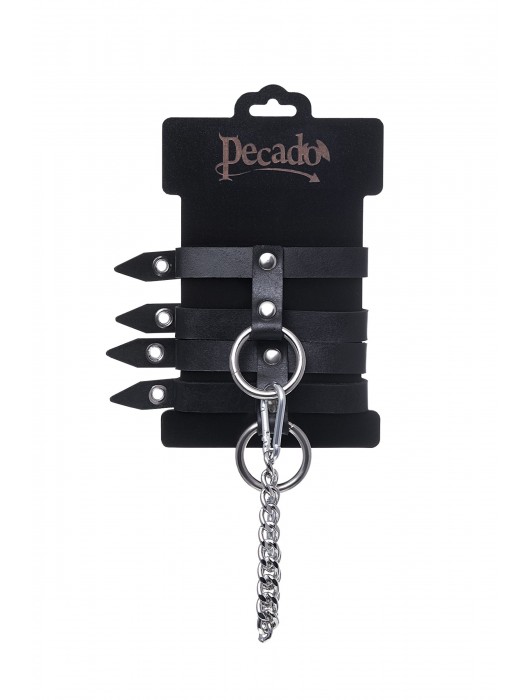 Черные однослойные кожаные оковы из двух ремешков - Pecado - купить с доставкой в Домодедово