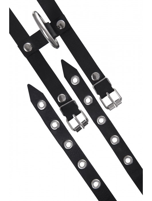 Черные однослойные кожаные оковы из двух ремешков - Pecado - купить с доставкой в Домодедово