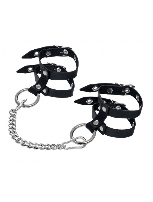 Черные однослойные кожаные оковы из двух ремешков - Pecado - купить с доставкой в Домодедово