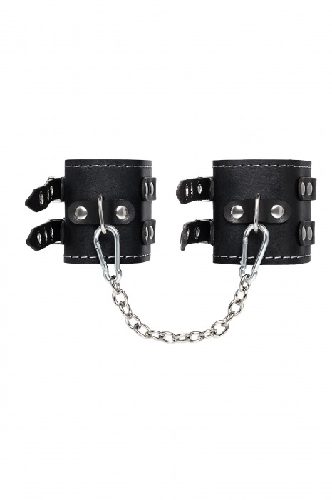 Черные кожаные оковы с двумя ремнями и красной подкладкой - Pecado - купить с доставкой в Домодедово