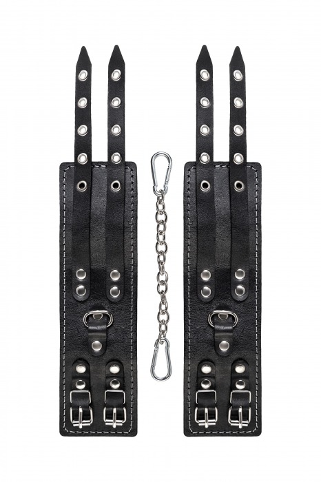 Черные кожаные оковы с двумя ремнями и красной подкладкой - Pecado - купить с доставкой в Домодедово