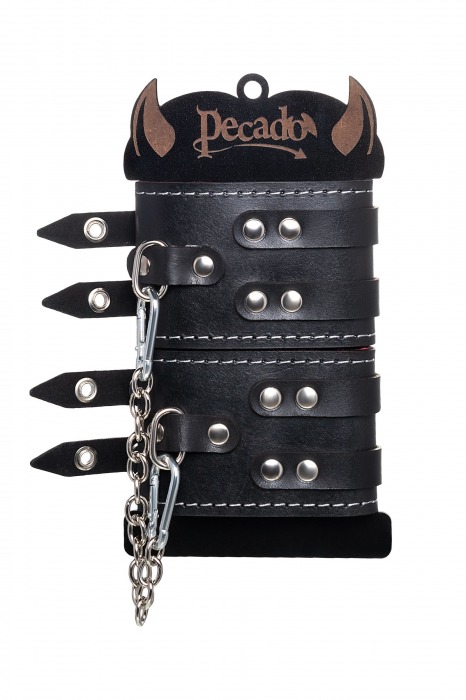 Черные кожаные оковы с двумя ремнями и красной подкладкой - Pecado - купить с доставкой в Домодедово