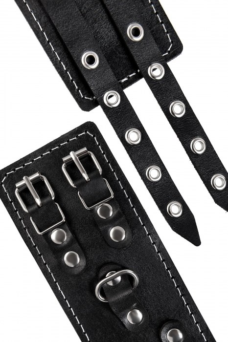 Черные кожаные оковы с двумя ремнями и красной подкладкой - Pecado - купить с доставкой в Домодедово