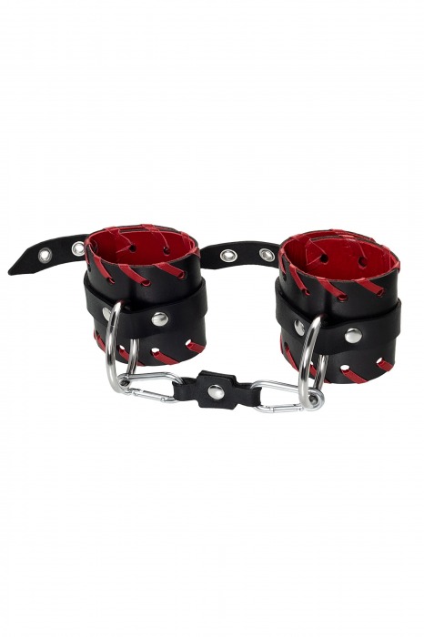 Черно-красные наручники из натуральной кожи - Pecado - купить с доставкой в Домодедово