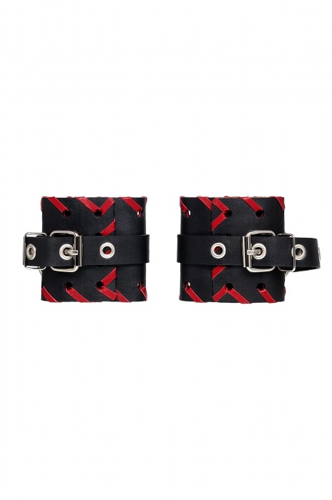 Черно-красные наручники из натуральной кожи - Pecado - купить с доставкой в Домодедово