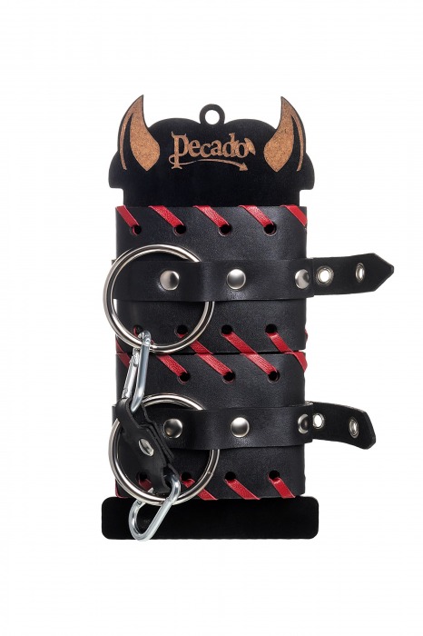 Черно-красные наручники из натуральной кожи - Pecado - купить с доставкой в Домодедово
