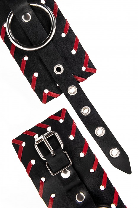 Черно-красные наручники из натуральной кожи - Pecado - купить с доставкой в Домодедово