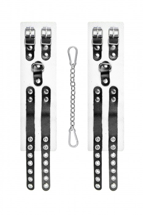 Бело-черные оковы с двумя ремешками и люверсами - Pecado - купить с доставкой в Домодедово
