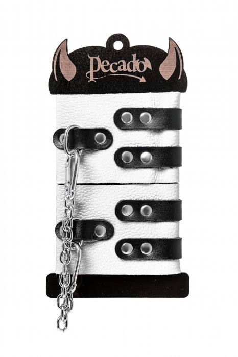 Бело-черные оковы с двумя ремешками и люверсами - Pecado - купить с доставкой в Домодедово