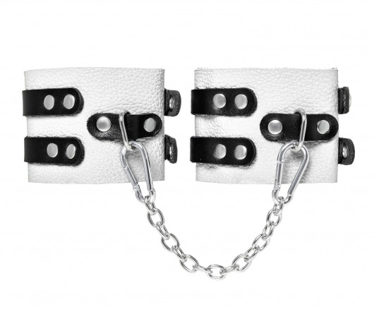 Бело-черные оковы с двумя ремешками и люверсами - Pecado - купить с доставкой в Домодедово