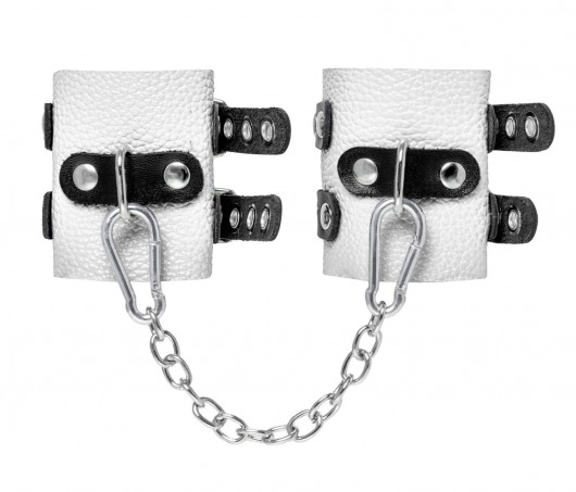Бело-черные наручники с двумя ремешками и люверсами - Pecado - купить с доставкой в Домодедово