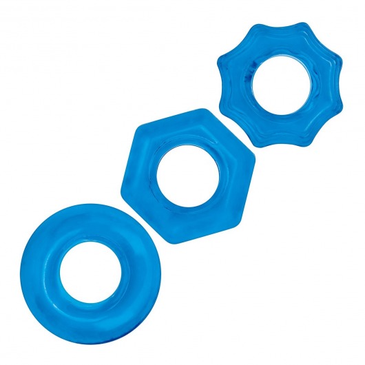 Комплект из трех голубых колец для эрекции 3-Pack Nuts   Bolts Stretch Cock Ring Set - BlueLine - в Домодедово купить с доставкой