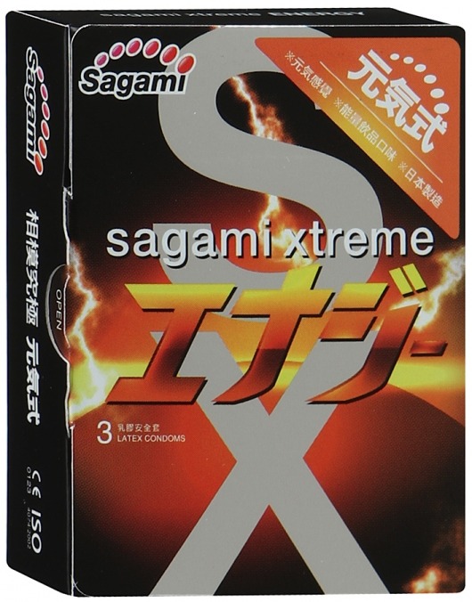 Презервативы Sagami Xtreme ENERGY с ароматом энергетика - 3 шт. - Sagami - купить с доставкой в Домодедово