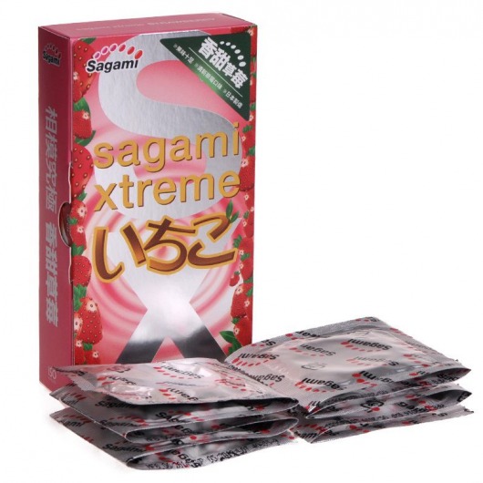 Презервативы Sagami Xtreme Strawberry c ароматом клубники - 10 шт. - Sagami - купить с доставкой в Домодедово