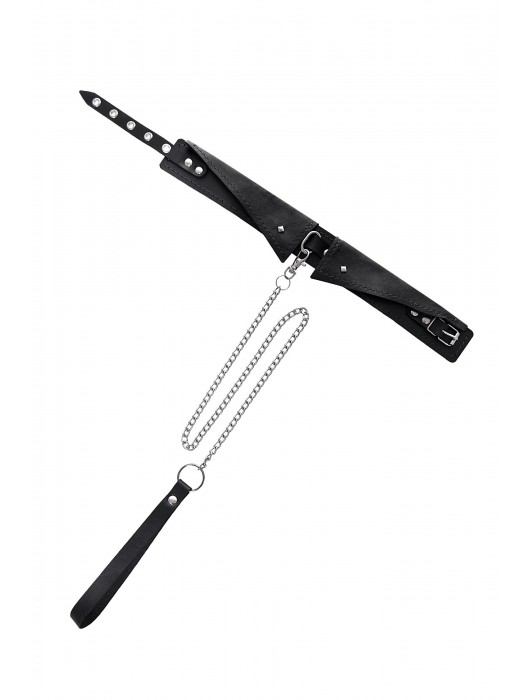 Черный кожаный ошейник-воротник с поводком - Pecado - купить с доставкой в Домодедово