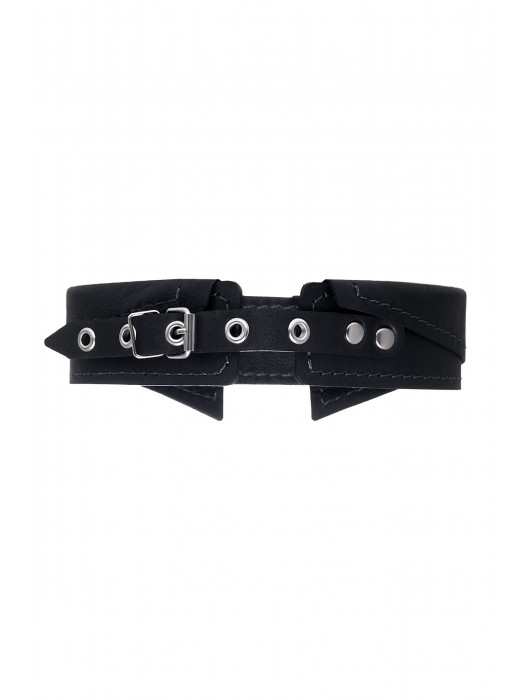 Черный кожаный ошейник-воротник с поводком - Pecado - купить с доставкой в Домодедово