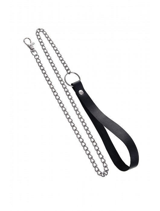 Черный кожаный ошейник-воротник с поводком - Pecado - купить с доставкой в Домодедово