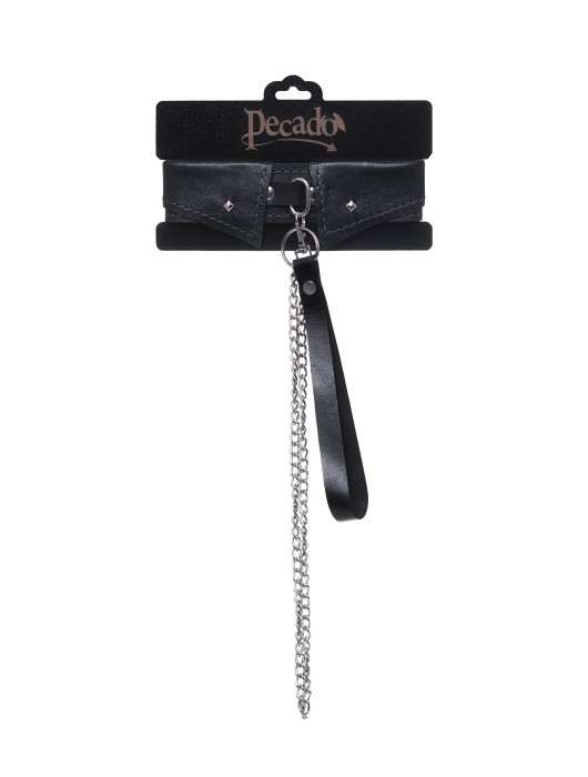 Черный кожаный ошейник-воротник с поводком - Pecado - купить с доставкой в Домодедово