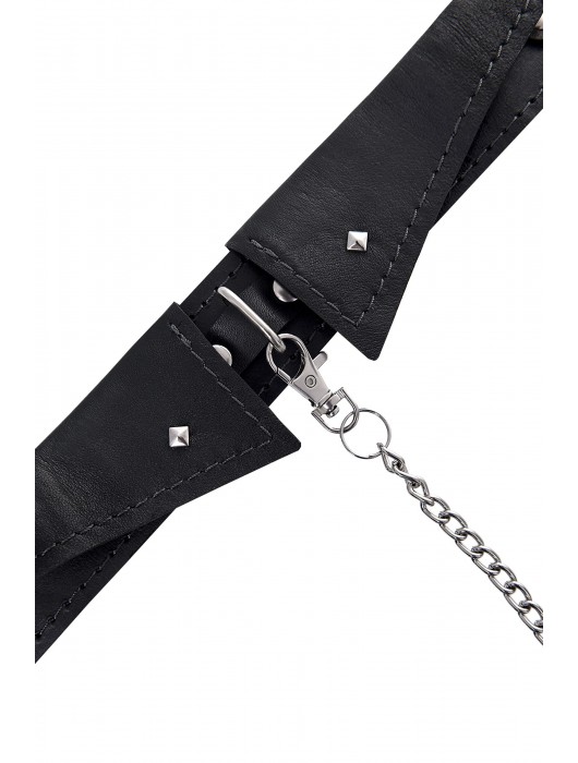 Черный кожаный ошейник-воротник с поводком - Pecado - купить с доставкой в Домодедово