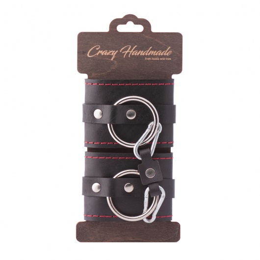 Черные однослойные кожаные наручники с контрастной строчкой - Crazy Handmade - купить с доставкой в Домодедово