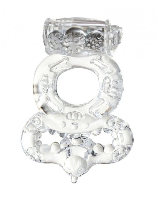 Прозрачное эрекционное кольцо с вибратором  и подхватом - Toyfa Basic - в Домодедово купить с доставкой