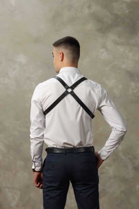 Черная мужская кожаная портупея №4 - БДСМ Арсенал - купить с доставкой в Домодедово