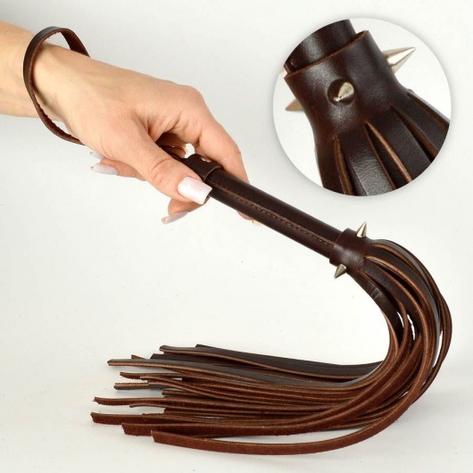 Коричневая кожаная мини-плеть с шипами - 40 см. - Sitabella - купить с доставкой в Домодедово