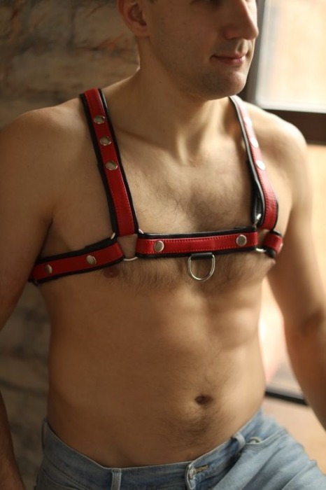 Черно-красная мужская портупея Black-Red - БДСМ Арсенал - купить с доставкой в Домодедово