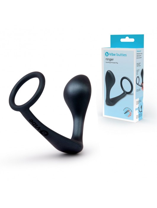 Черное эрекционное кольцо со стимулятором простаты Ringer Cock Ring   Plug - b-Vibe - в Домодедово купить с доставкой