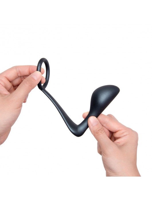 Черное эрекционное кольцо со стимулятором простаты Ringer Cock Ring   Plug - b-Vibe - в Домодедово купить с доставкой