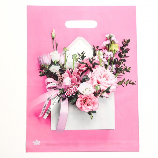 Розовый пакет с цветочным принтом и вырубной ручкой (40х31 см) - Сима-Ленд - купить с доставкой в Домодедово