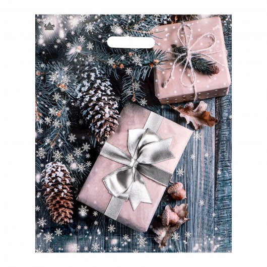 Новогодний пакет с принтом в виде подарков и вырубной ручкой (45х38 см) - Сима-Ленд - купить с доставкой в Домодедово