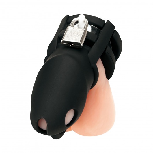 Черная клетка для пениса Silicone Small 2 in Cock Cage With Ball Divider - BlueLine - купить с доставкой в Домодедово