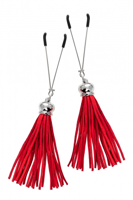 Зажимы на соски «Вилки» с красными кисточками из замши - Pecado - купить с доставкой в Домодедово