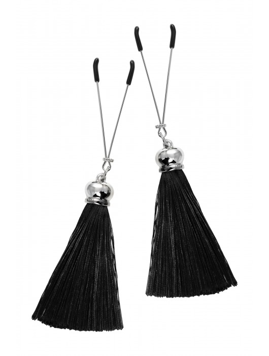 Зажимы на соски «Вилки» с черными кисточками из шелка - Pecado - купить с доставкой в Домодедово