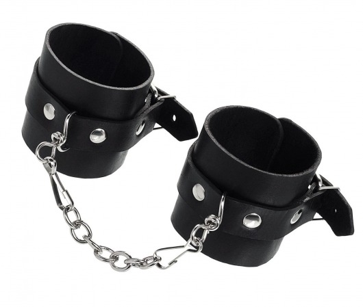 Черные однослойные наручники из натуральной кожи с цепочкой - Pecado - купить с доставкой в Домодедово