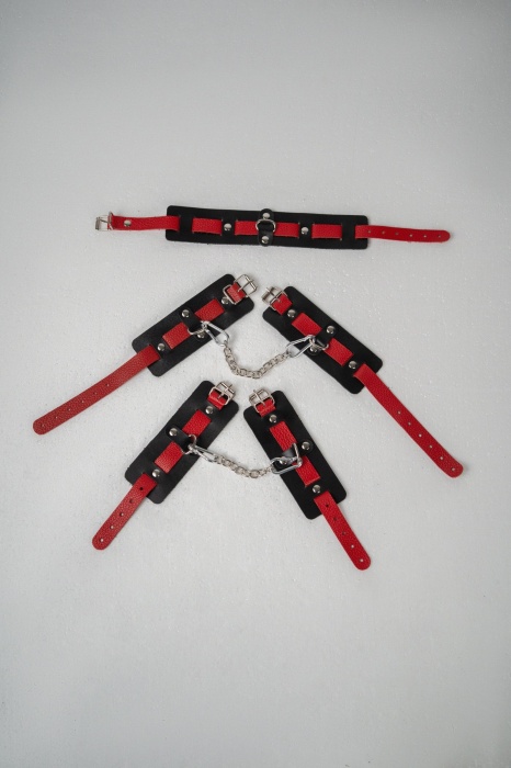 Черно-красный набор фиксаций: наручники, оковы и ошейник - Crazy Handmade - купить с доставкой в Домодедово