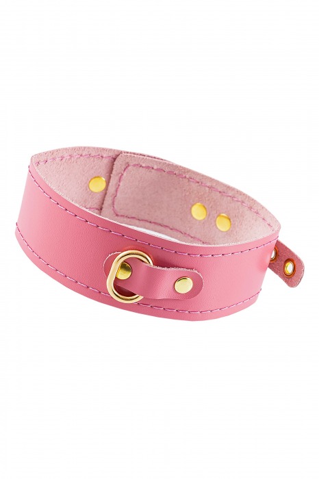 Розовый кожаный однослойный ошейник с прошивкой - Pecado - купить с доставкой в Домодедово