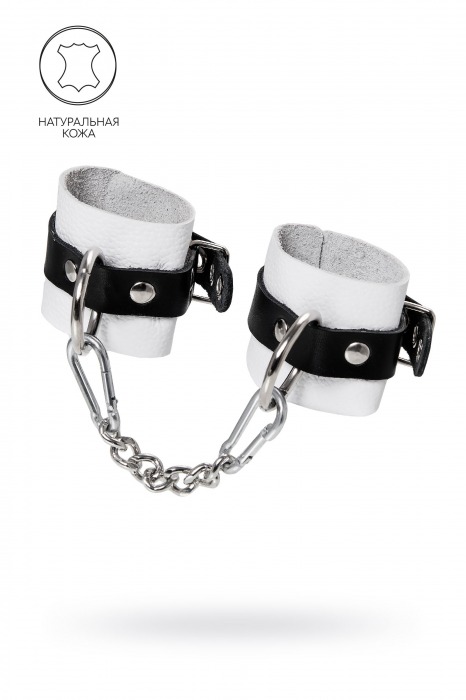 Бело-черные кожаные наручники с одним ремешком с люверсами - Pecado - купить с доставкой в Домодедово