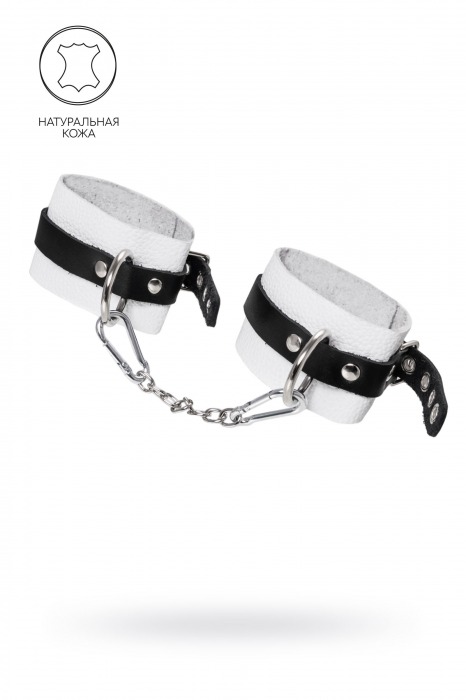 Бело-черные мягкие оковы с одним ремешком и люверсами - Pecado - купить с доставкой в Домодедово