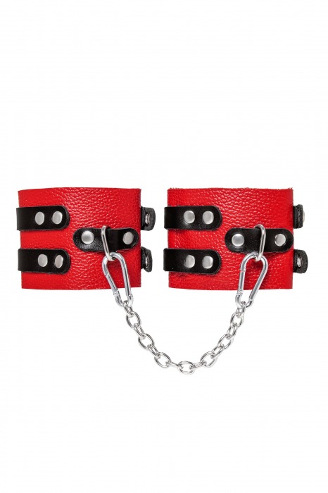 Красно-черные мягкие оковы с двумя ремешками с люверсами - Pecado - купить с доставкой в Домодедово