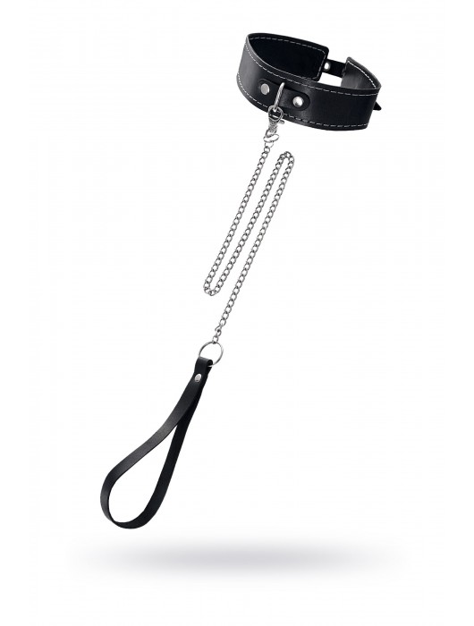 Кожаный двухслойный ошейник с белой строчкой и поводком - Pecado - купить с доставкой в Домодедово