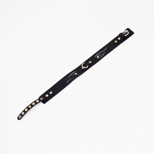 Черный кожаный ошейник с золотистой фурнитурой - Crazy Handmade - купить с доставкой в Домодедово