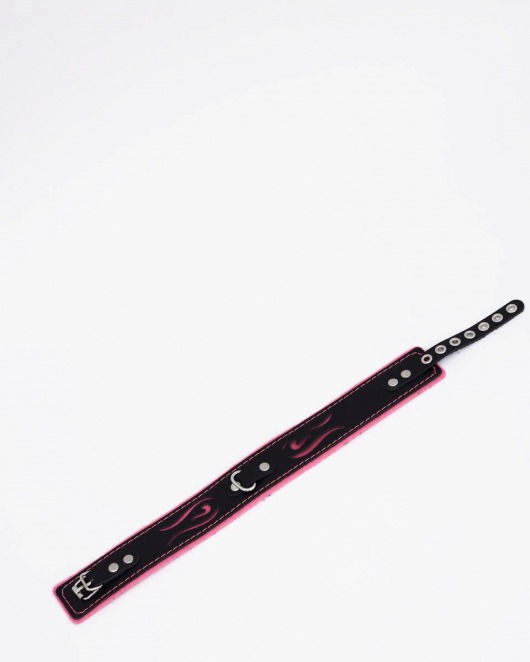 Черно-розовый кожаный ошейник с розовой строчкой - Crazy Handmade - купить с доставкой в Домодедово