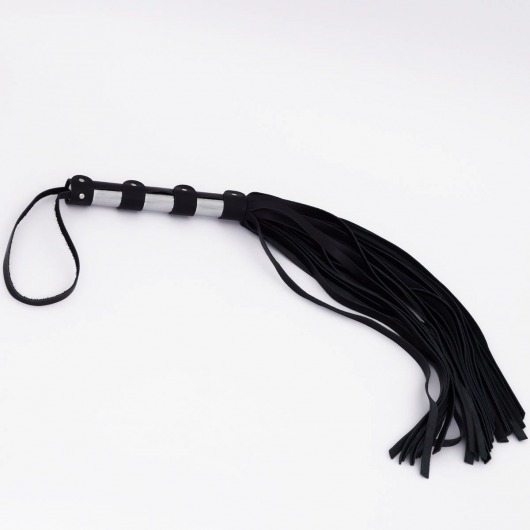 Черный кожаный флоггер со стальной ручкой - 45 см. - Crazy Handmade - купить с доставкой в Домодедово