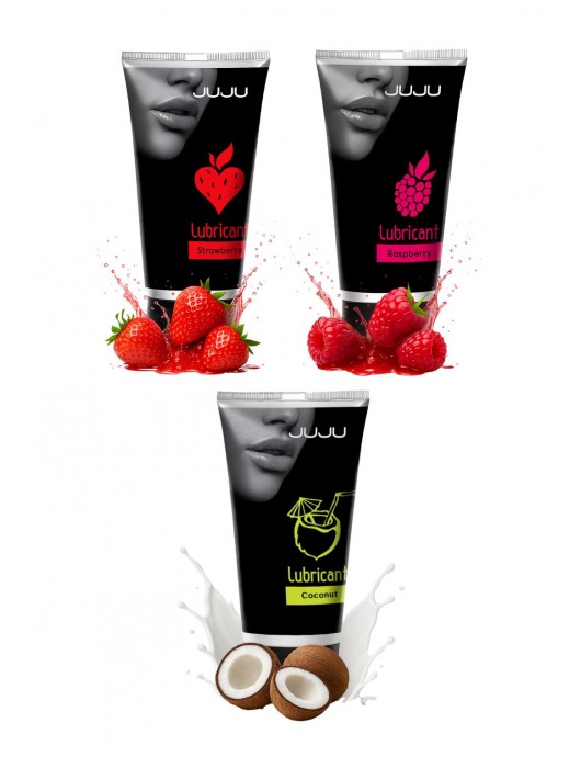 Набор из 3 съедобных лубрикантов JUJU (клубника, малина, кокос) - JuJu - купить с доставкой в Домодедово